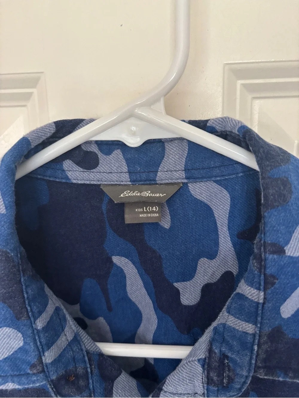 Youth Eddie Bauer Blue Camouflage Cotton Shirt, sz 14